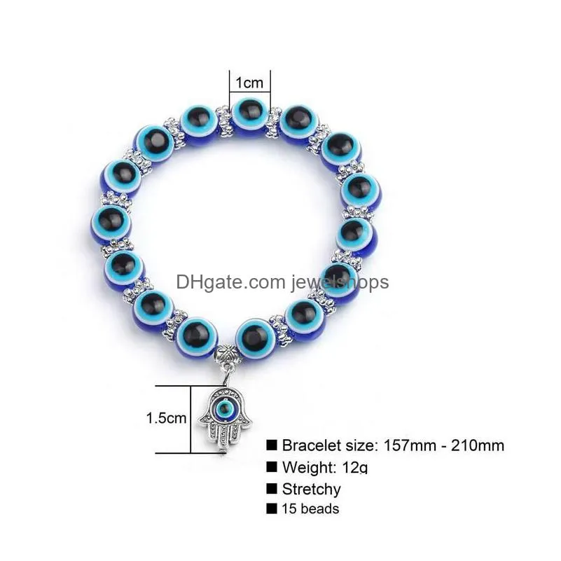 8mm 10mm lucky fatima blue evil eye charms beaded strands bracelets beads turkish pulseras for women