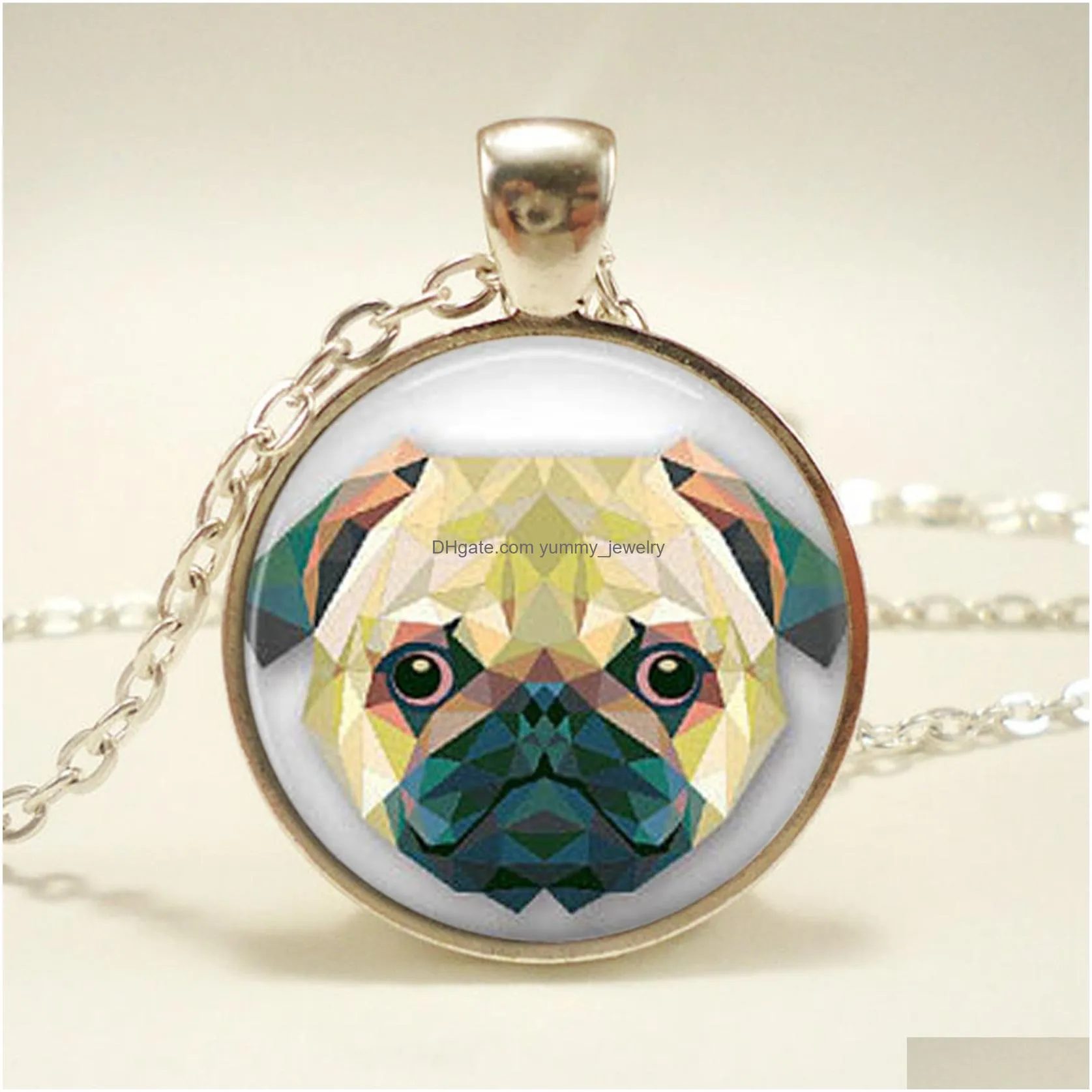 wholesale glass cabochon pendant necklace for lovers bulldog jewelry dog pendant handmade massive necklace animal jewelry