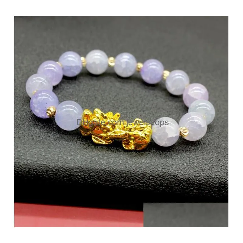 natural stone agate beads strands bracelet chinese pixiu lucky brave troops charms feng shui jewelry for men women 9 colors