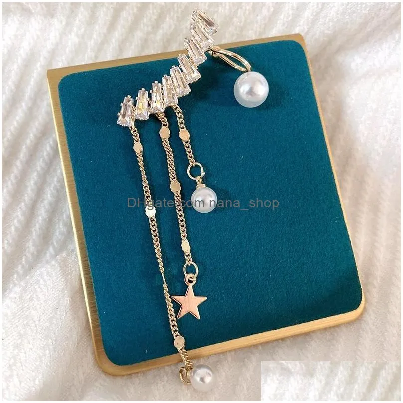 korean fashion dangle chandelier jewelry zircon simulation pearl asymmetric star tassel long earrings earrings for women wholesale