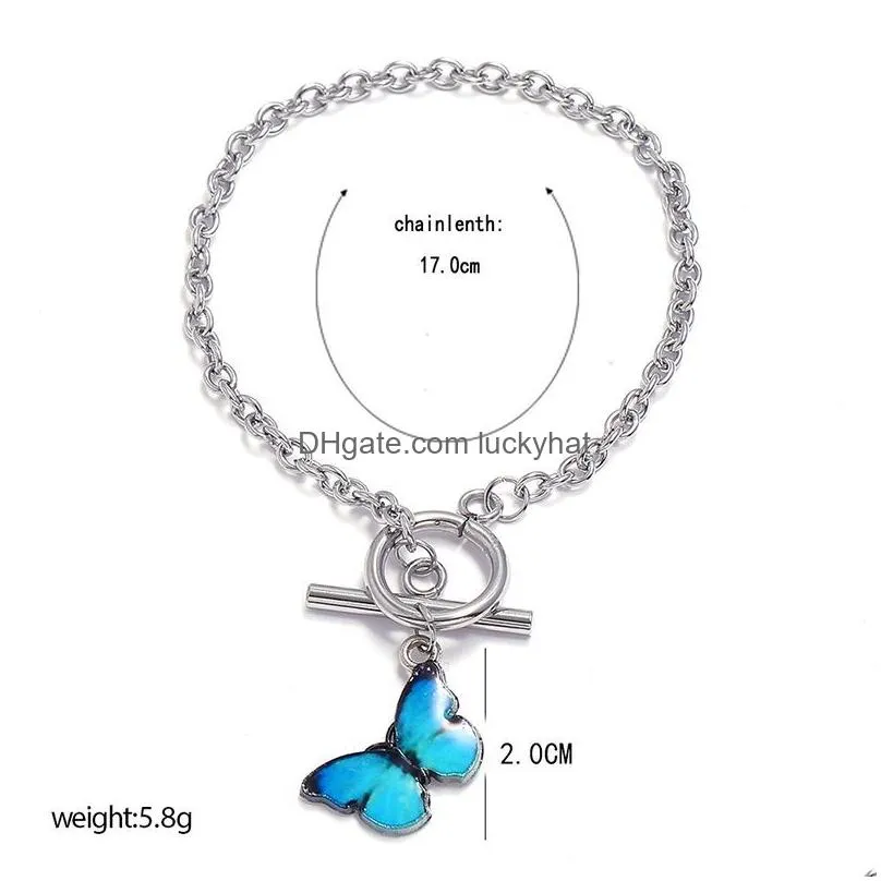 fashion design blue butterfly charm bracelets pendant link chain bracelet for women punk street girl party jewelry gifts