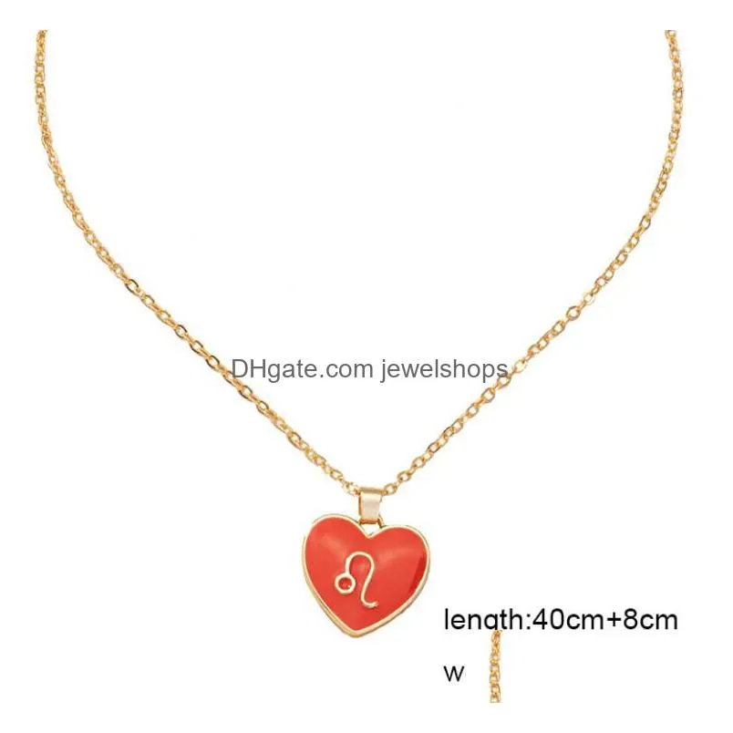 colorful jewelry 18k gold plated star sign necklace stainless steel heart shape enamel 12 zodiac sign necklaces for girls gift