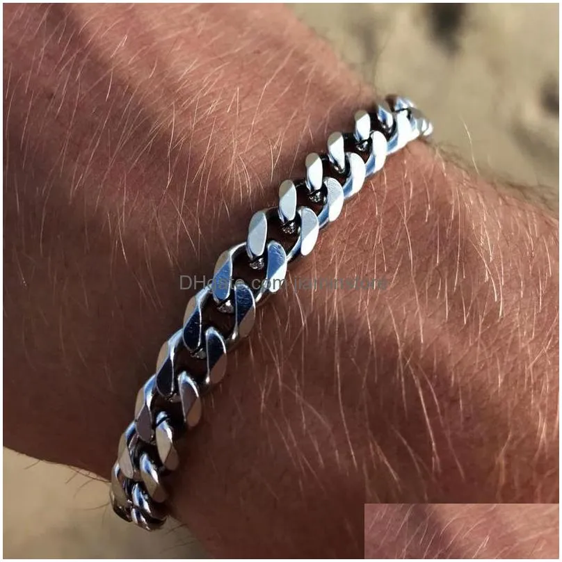 classic punk stainless steel bracelets for men women 3/5/7/9/11mm silver color curb cuban link chain bracelets party jewelry gift