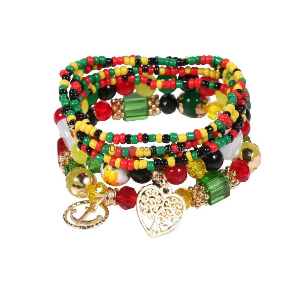 elastic crystal rice strands bracelet for women geometric natural stone multi-layer beads bracelet set bohemian jewelry gift 6pcs/set