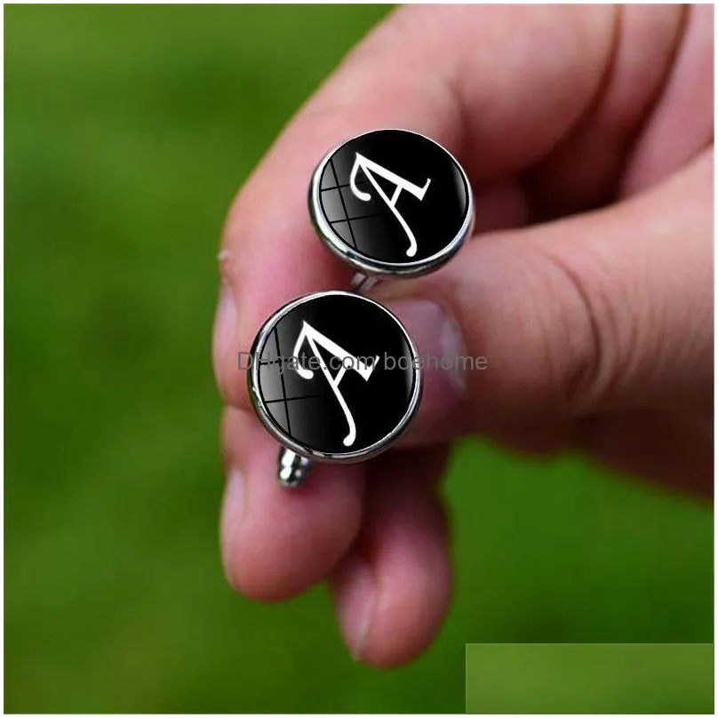 fashion a-z single alphabet cufflinks silver color letter cuff button for male gentleman shirt wedding cuff links gifts 1 pair