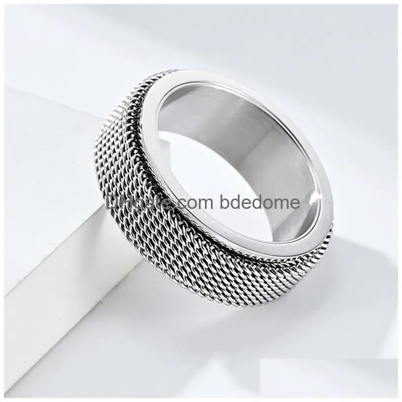 gold mesh ring band stainless steel rotary decompression rings for men women hiphop fashion fine jewelry