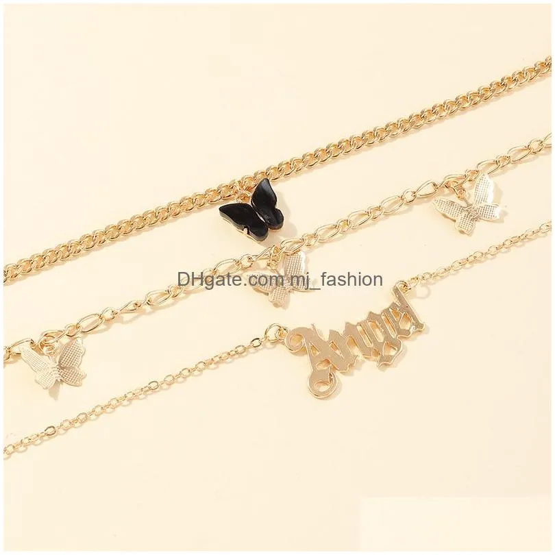 fashion multilayer cute butterfly anklets for women bohemian simple anklet gold color