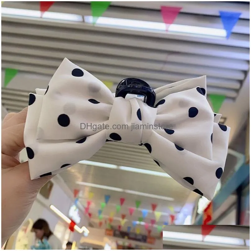 korean plaid bow clamp headwear sweet kawaii dot hair clip claw girls women accessories