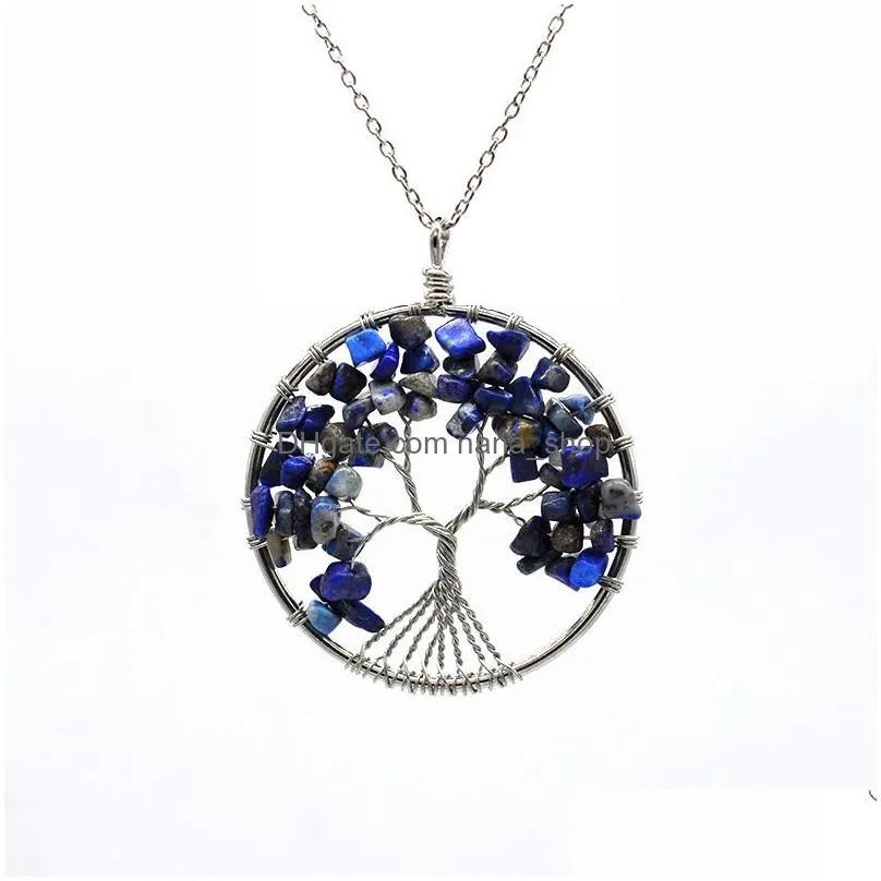 classic quartz natural stone tree of life pendulum pendant necklace for women crystal necklaces pendants jewelry
