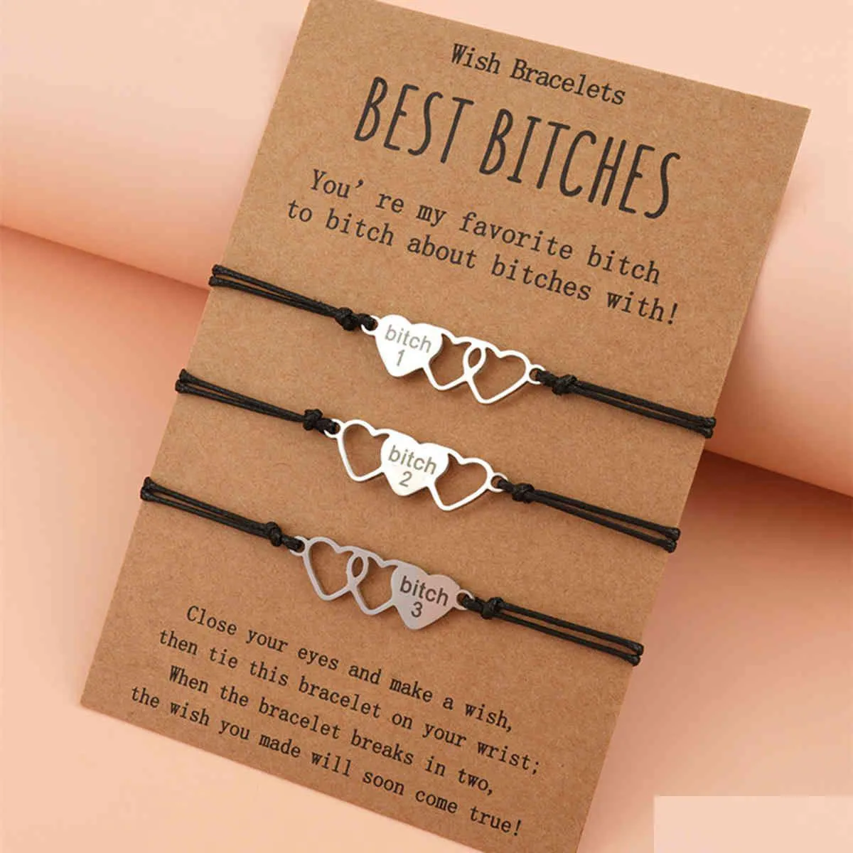 3pcs/set charm friendship sister bracelets unbiological sister best friend bracelet with card soul sister bff bridesmaid gift