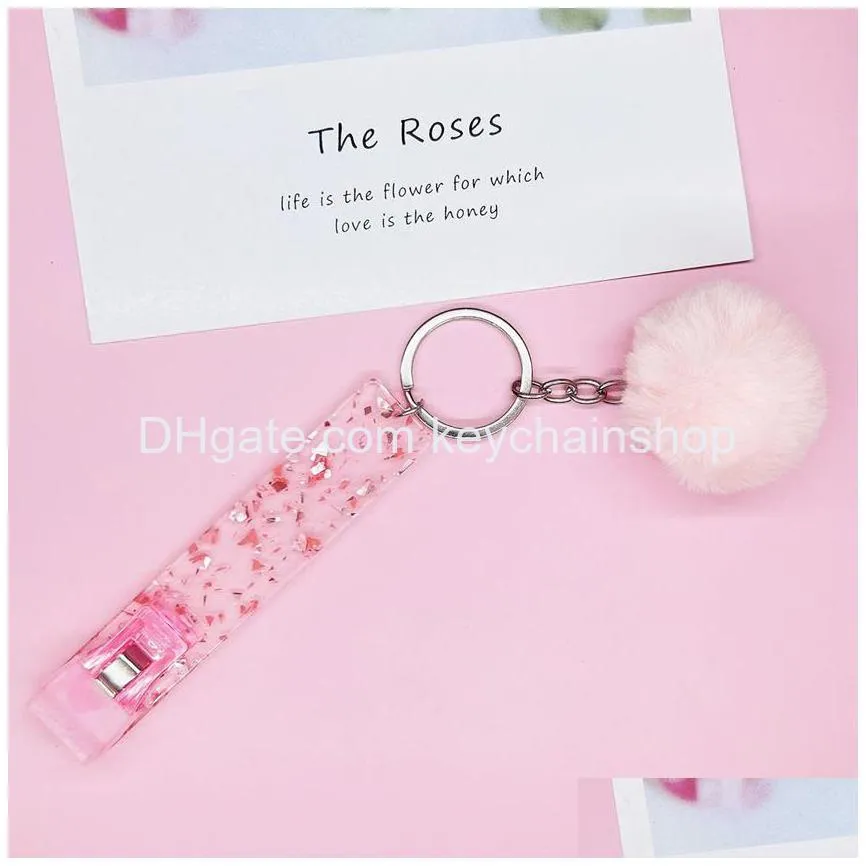 atm card puller key rings acrylic credit card grabber party favor with rabbit fur ball keychain