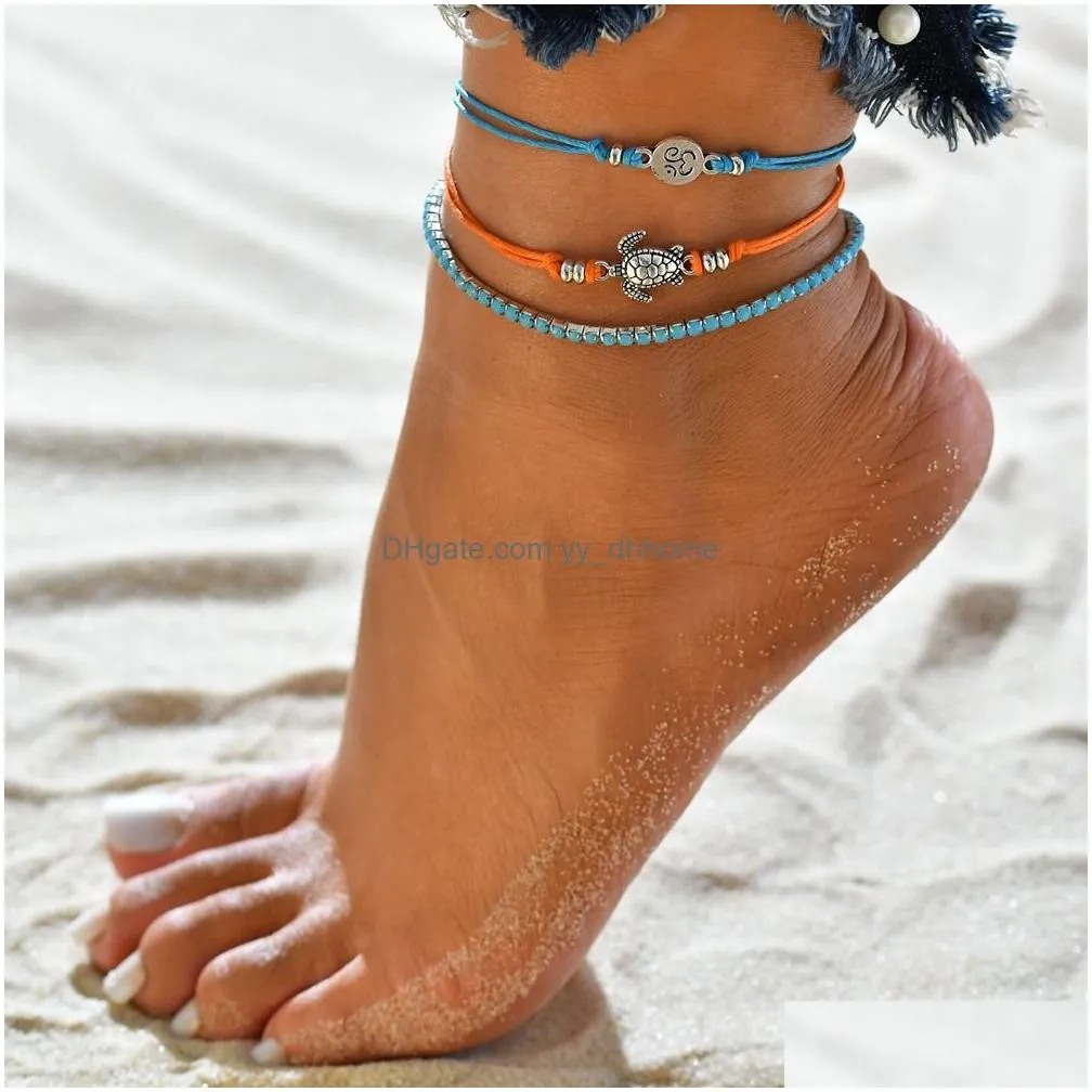 casual female bohemian shell heart summer anklets for women tortoise ankle bracelets girls barefoot on leg chain jewelry gift