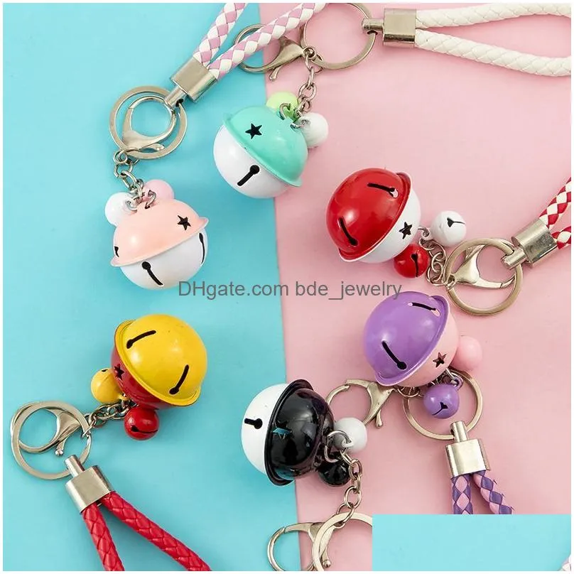 creative pu leather rope bell car keychain cute key ring small gift diy accessories bag pendant