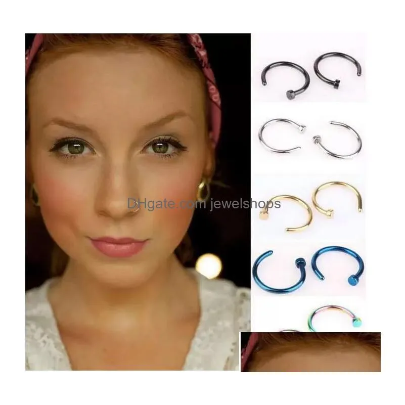 trendy nose rings body piercing jewellry fashion jewelry stainless steel nose open hoop ring earring studs fake nose rings non piercing