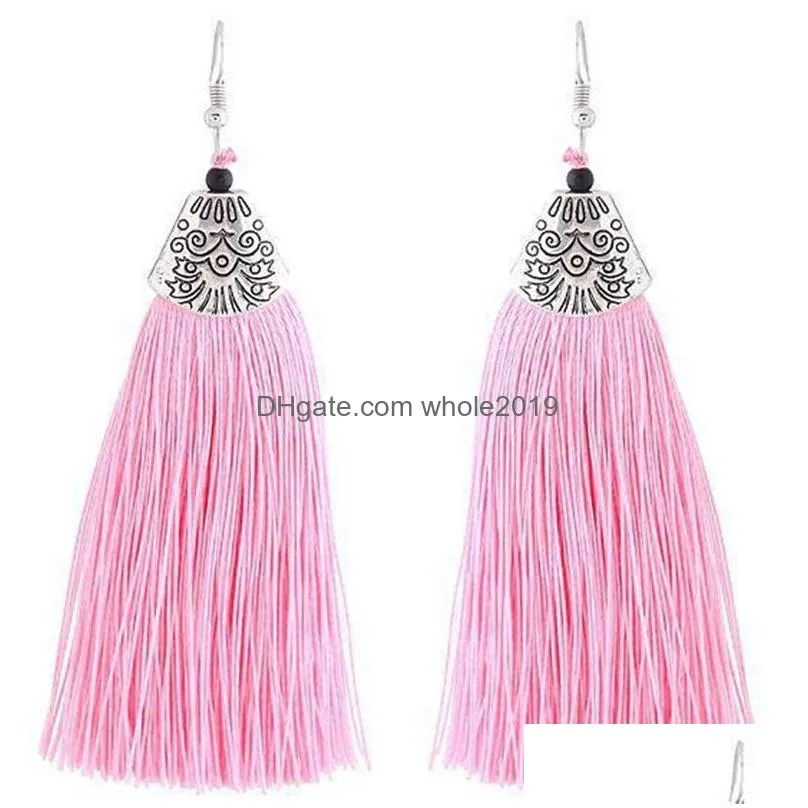 vintage bohemia rope tassel alloy fish mouth dangle ethnic pattern long drop earring for women ear rings jewelry gift