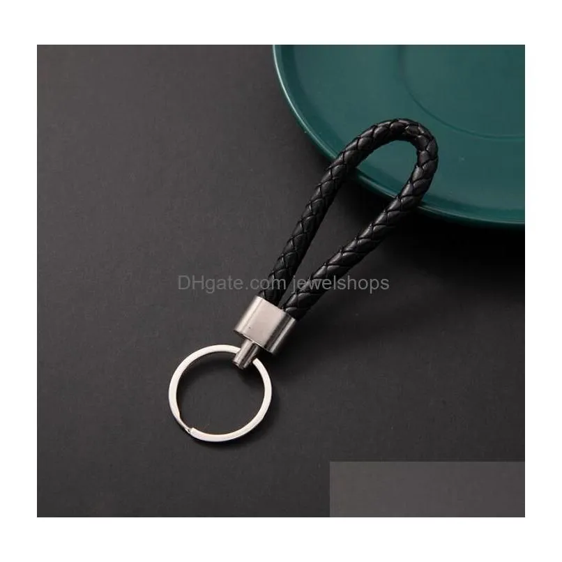 pu leather braided woven keychain rope rings fit diy circle pendant key chains holder car keyrings jewelry accessories