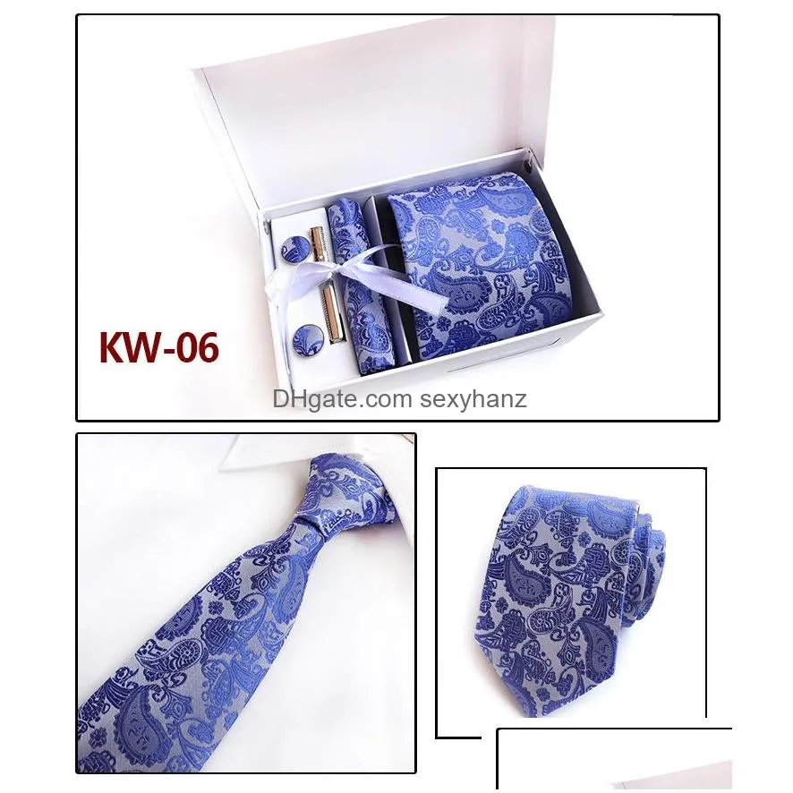 personalized mens ties hankie cufflinks sets neckwear cravats striped necktie for men wedding party gift box