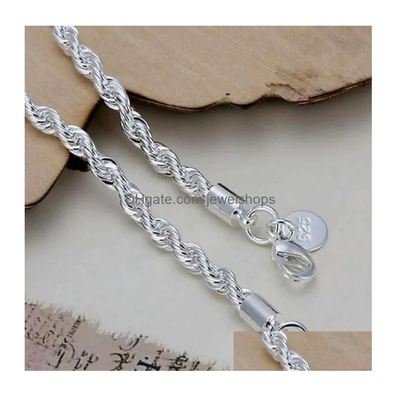 4mm 925 silver plated twist rope chain bracelets for women men wedding party bracelet charms bracelets fit murano beads