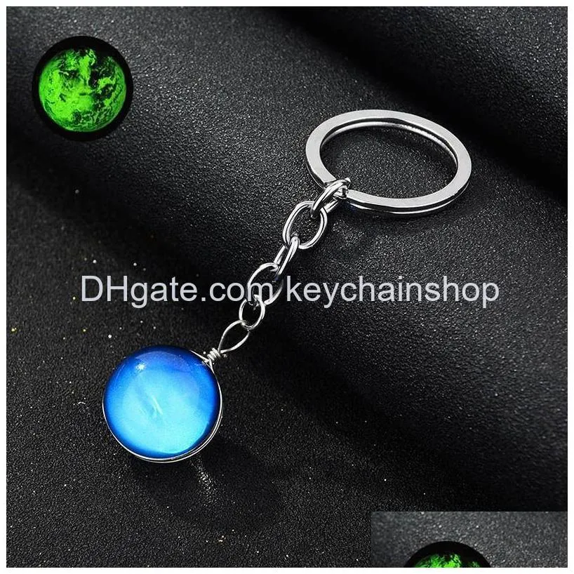 luminous keychain crafts universe glass ball cabochon keychains car bag keyrings creative keyrings jewelry gift