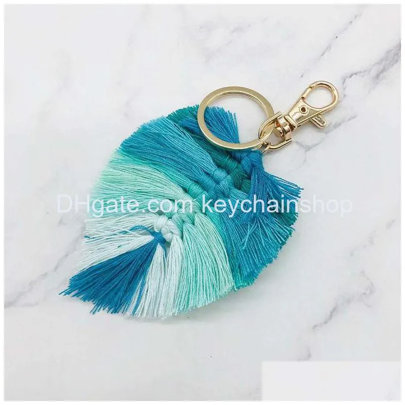 bohemian beach style party supplies handwoven leaf fringe keychain pendan