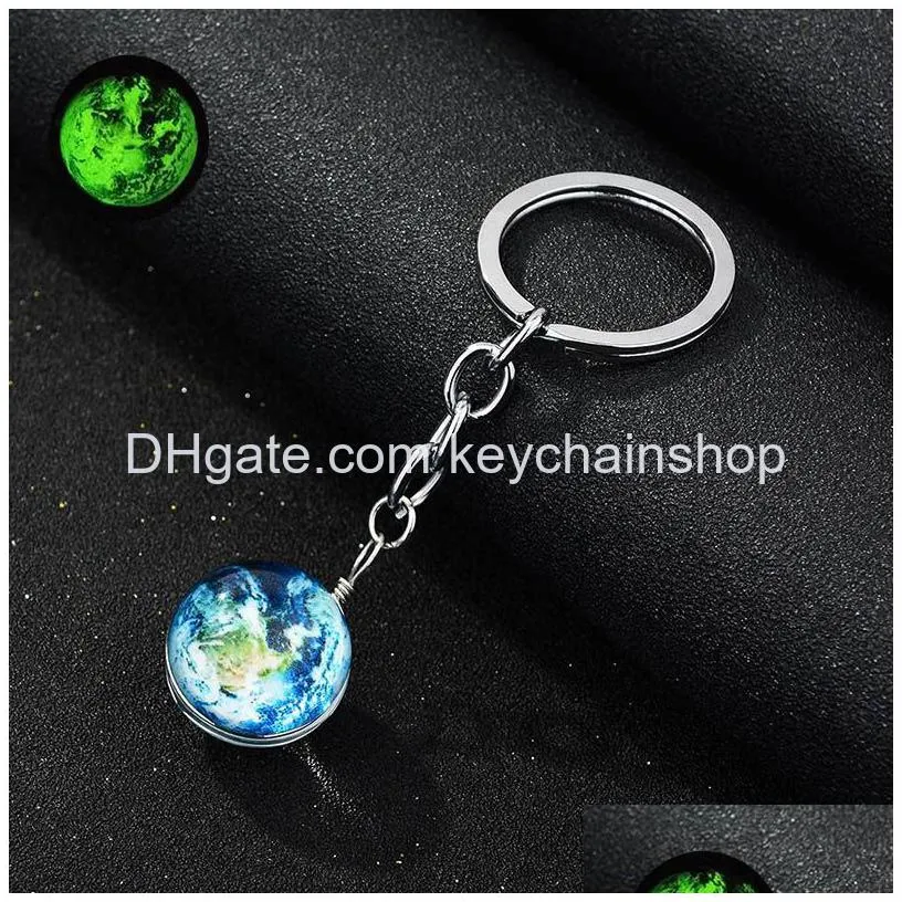 luminous keychain crafts universe glass ball cabochon keychains car bag keyrings creative keyrings jewelry gift