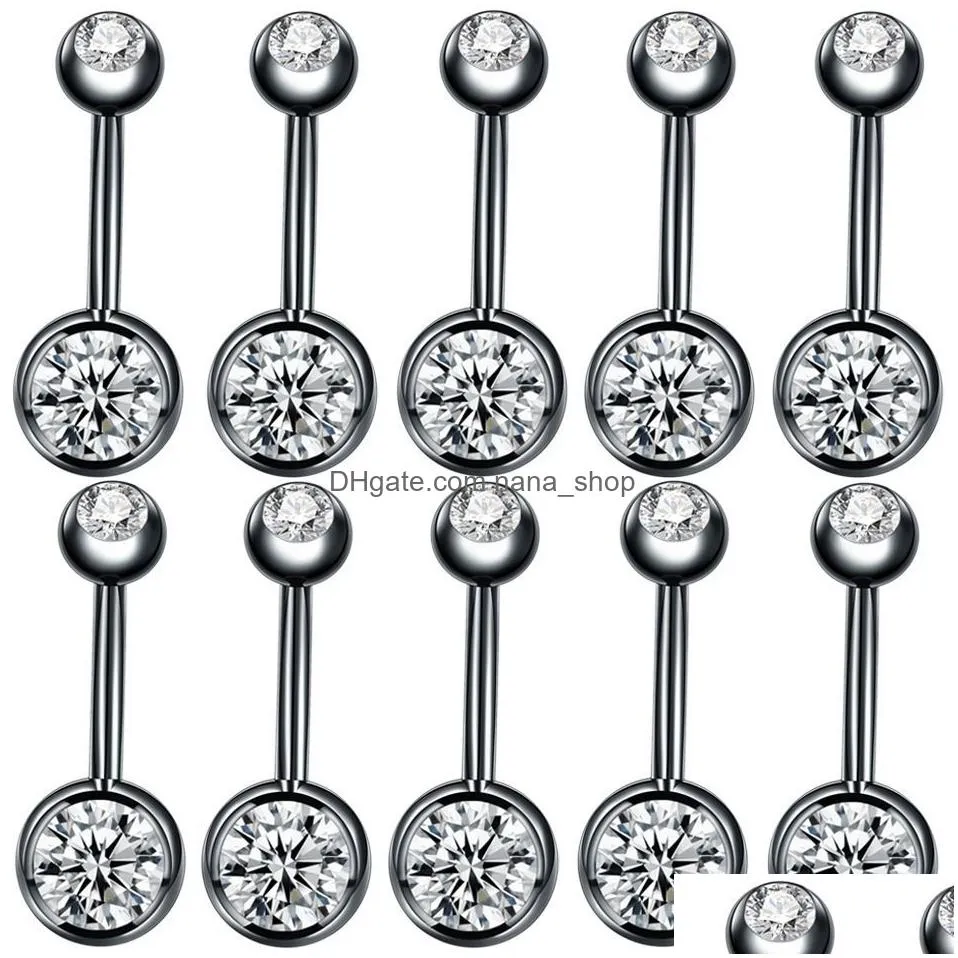 rose golden belly button rings navel piercing bar double crystal head stainless steel cubic zirconia stone body jewelry 10pcs/set