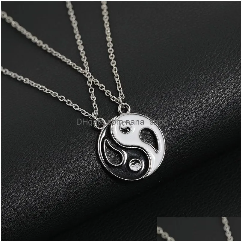 tai chi couple necklaces for women men friend yin yang paired pendants charms braided chain couple bracelet necklace 1 set