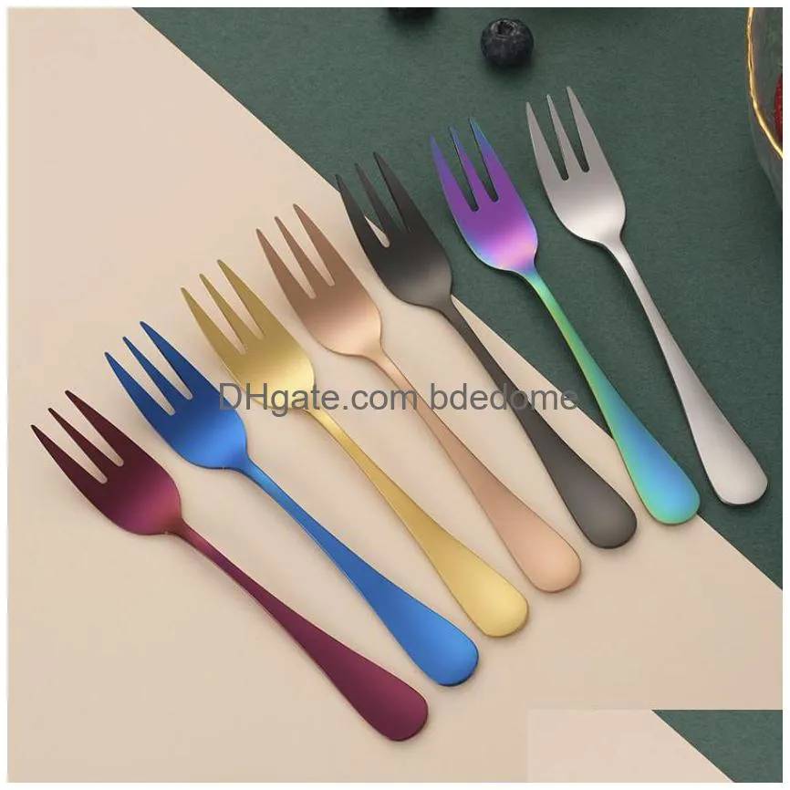 gold rainbow stainless steel forks home kitchen dining flatware dessert fruit fork cutlery set for party for event