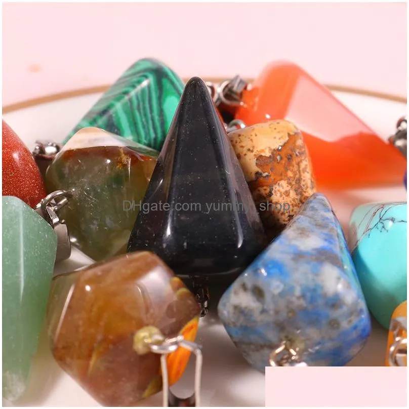 personality charms natural stone quartz crystal turquoises opal tiger eye beads pendant pendulum for diy jewelry making necklace