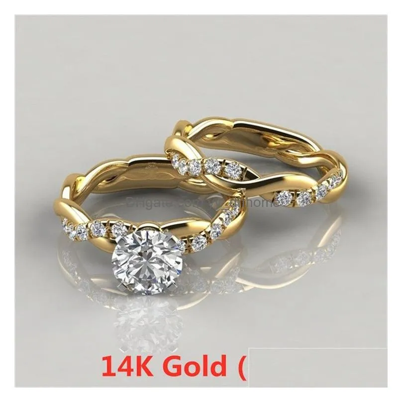 trendy twist ring women party jewelry wedding ring rhinestone cut white zircon ring set bridal engagement band anniversary