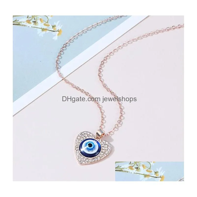 women trendy devils eye pendant heart diamond eyes necklace evil eye charm jewelry