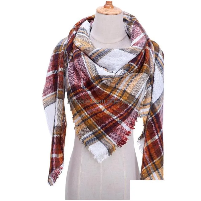 casual women cashmere winter scarf knit pashmina plaid female warm triangle scarves blanket shawls and wraps