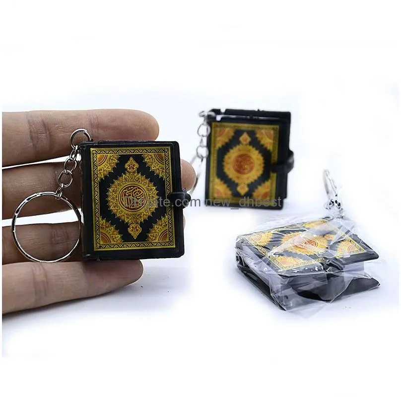 fashion mini ark quran book real paper can read arabic the koran keychain muslim jewelry decoration gift key pendant 4.0x3.5x1.5cm