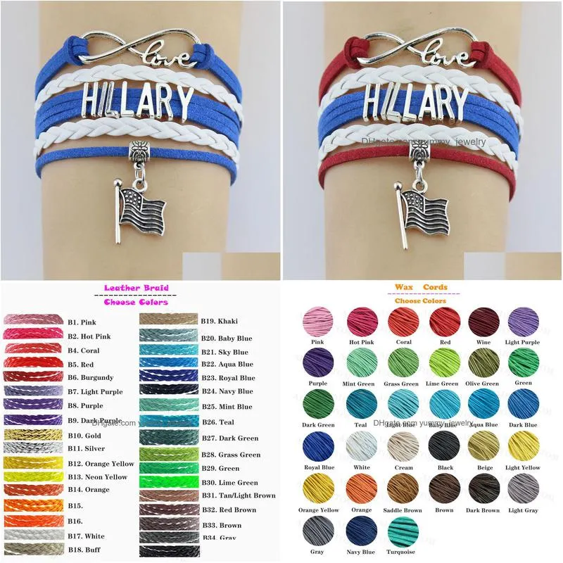 infinity love hillary flag charms bracelets bangles leather braid wrap bracelet gifts for men women fashion jewelry