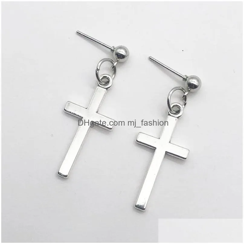 punk men cross dangle earrings gothic woman stainless steel cross ear hoop earrings huggies pendant piercing jewelry