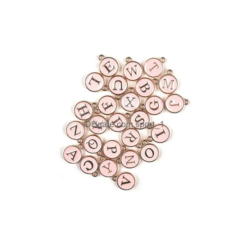 diy a-z letter charms double face enamel alloy letter charms alphabet daisy sakura pendants diy bracelet jewelry making wholesale