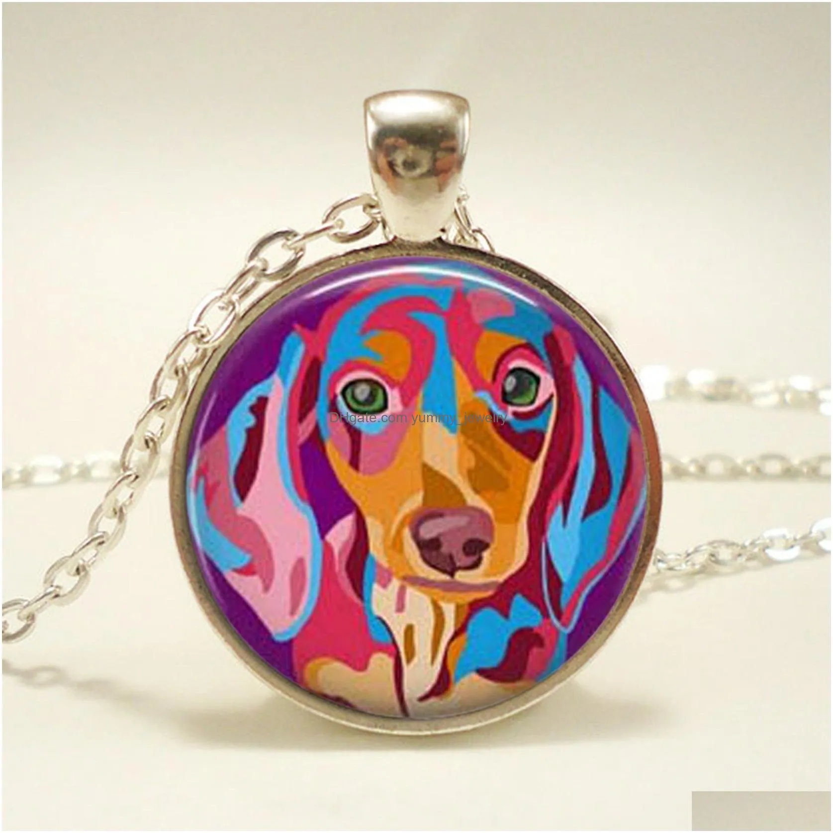 wholesale glass cabochon pendant necklace for lovers bulldog jewelry dog pendant handmade massive necklace animal jewelry