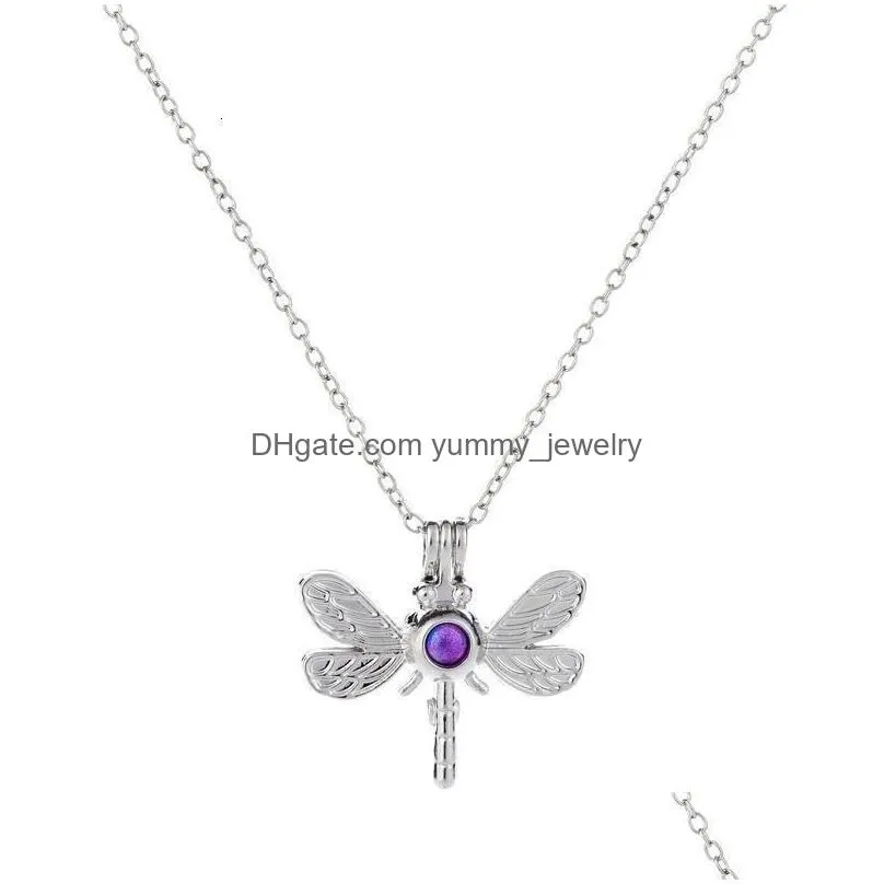 colorful pearl cage pendant necklaces lizard mermaid dragonfly owl octopus cylinder arch bridge animal charm for women fashion jewelry