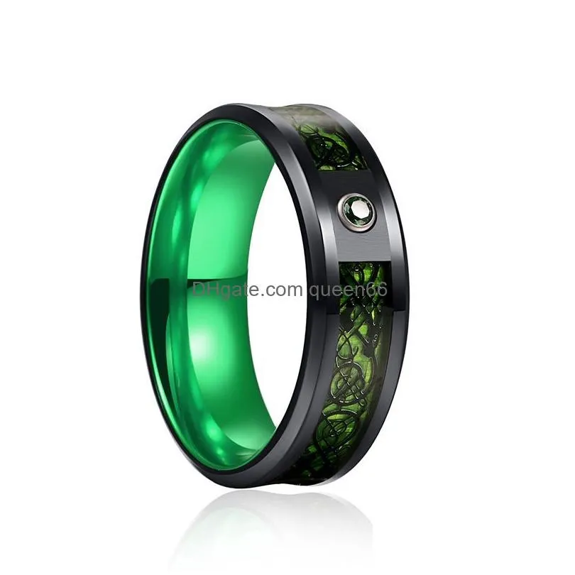 classic mens black celtic dragon wedding ring inlay purple zircon stainless steel purple carbon fibre ring for men band