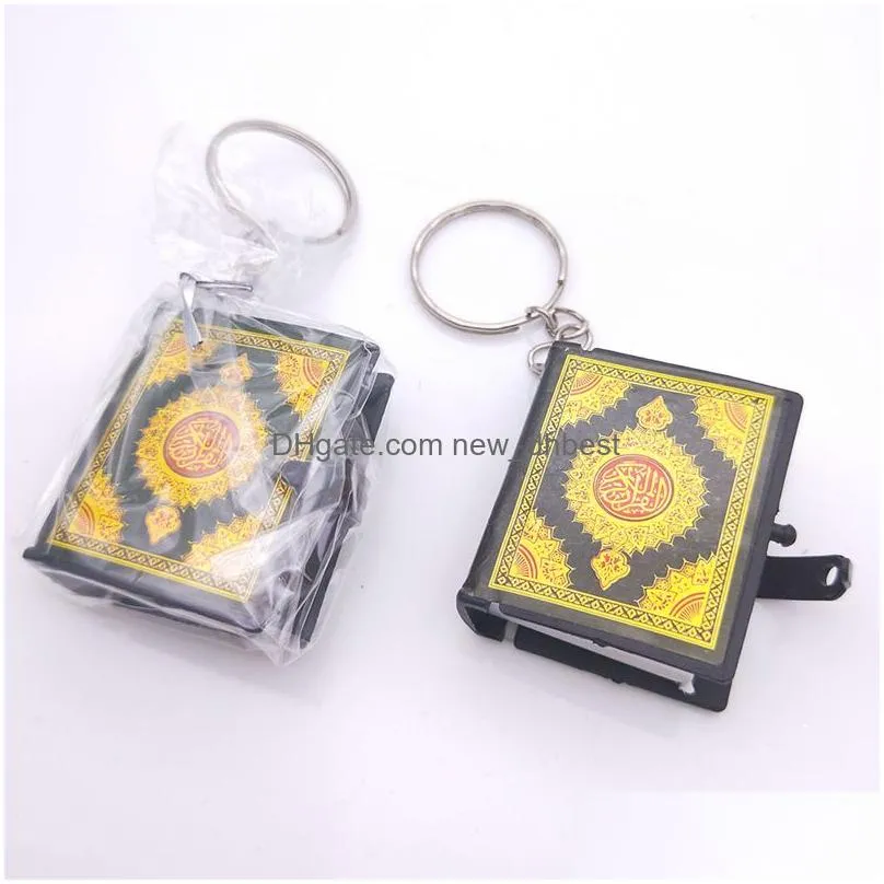 fashion mini ark quran book real paper can read arabic the koran keychain muslim jewelry decoration gift key pendant 4.0x3.5x1.5cm