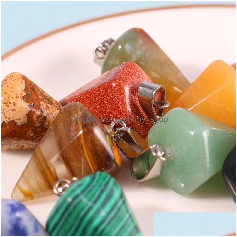 personality charms natural stone quartz crystal turquoises opal tiger eye beads pendant pendulum for diy jewelry making necklace