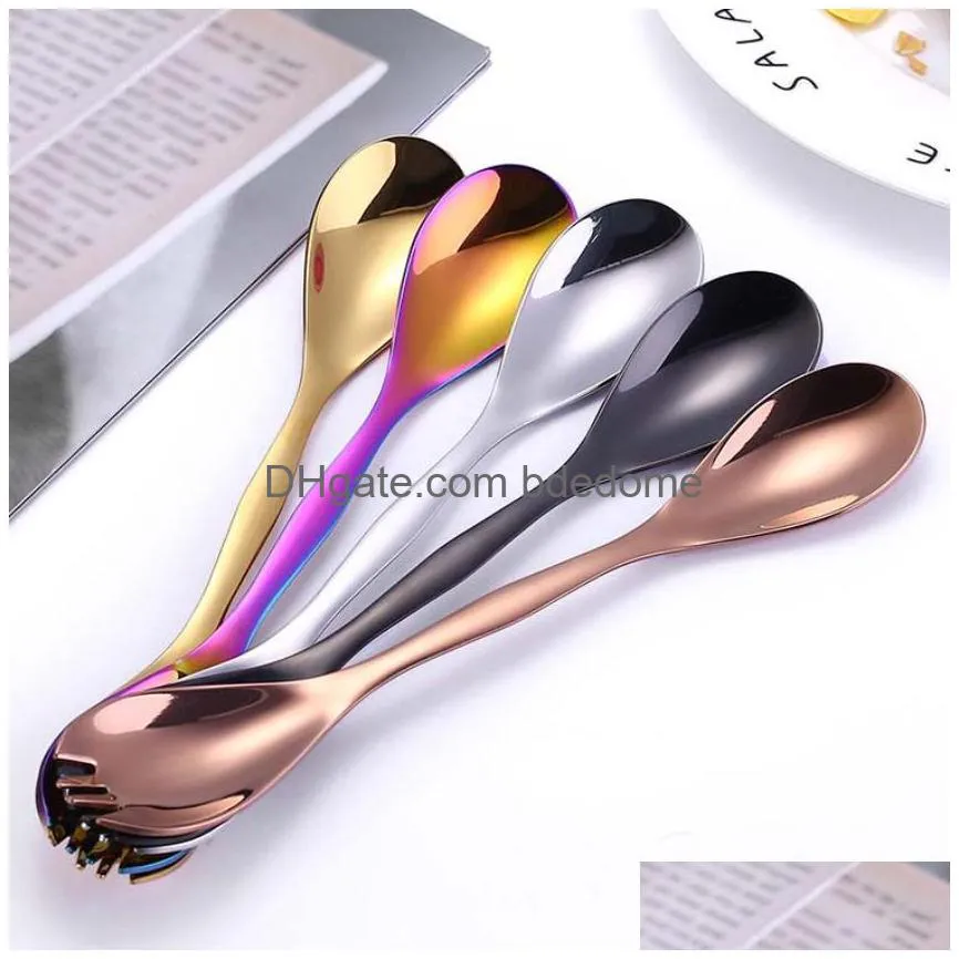 stainless steel multifunction double head spoon fork home kitchen dining flatware noodles ice cream dessert spoons forks cutlery tool