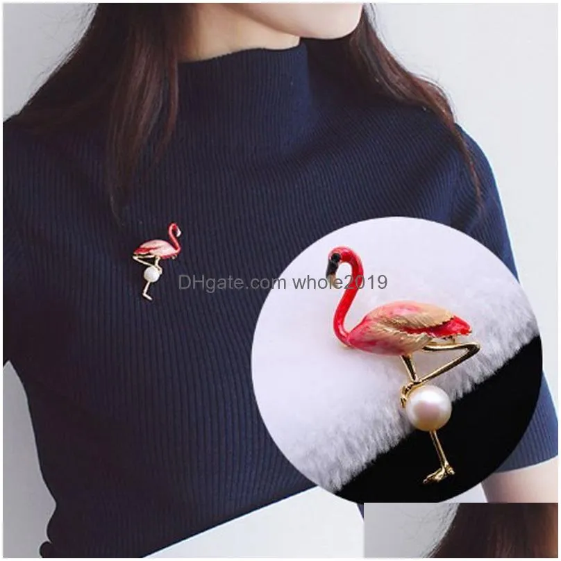 cute enamel flamingo brooches uni women men brooches fashion dress coat accessories