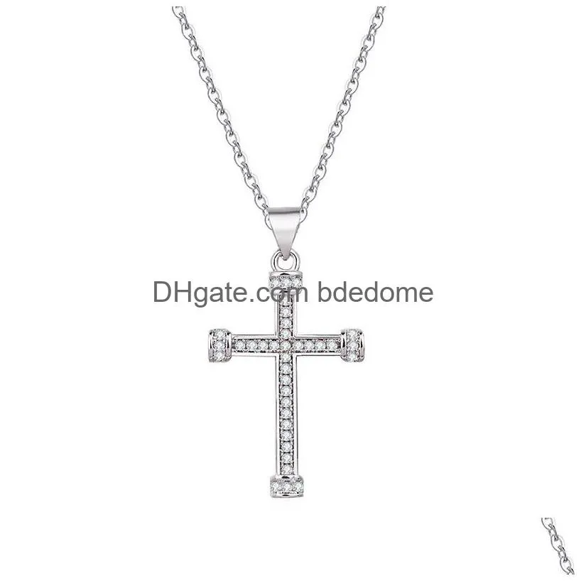 update diamond jesus cross necklace pendant crystal row necklaces chains for women men fashion jewelry