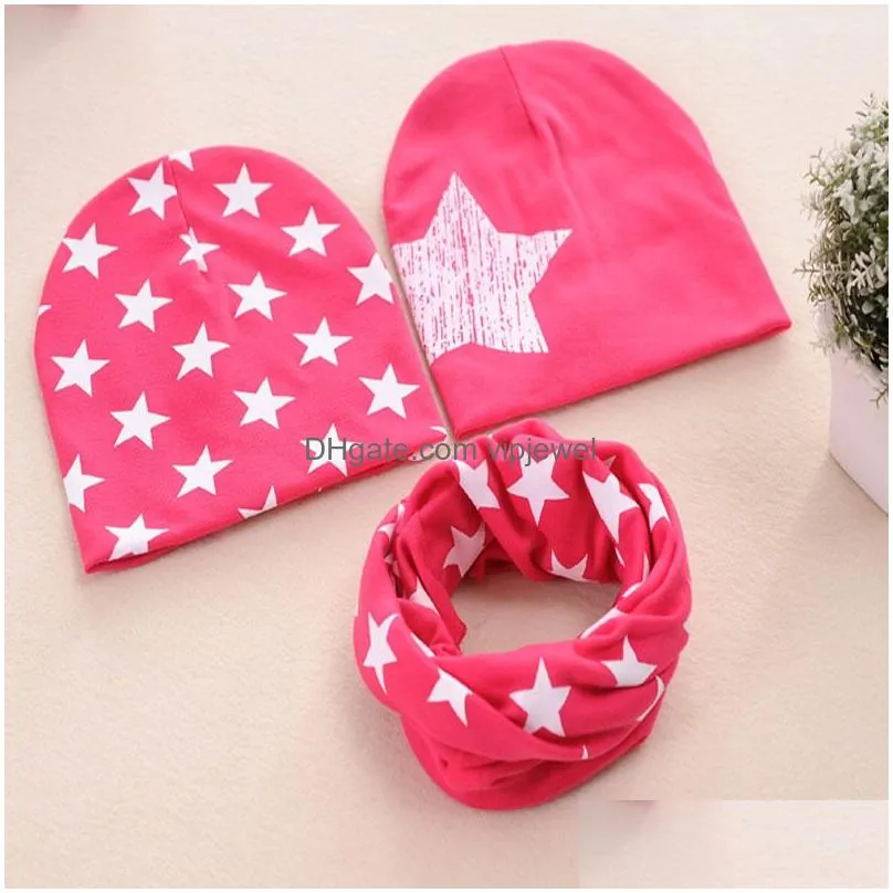 baby hat scarf set solid color cap for boys girls cotton children beanie star printed kids caps scarves winter spring 3pcs