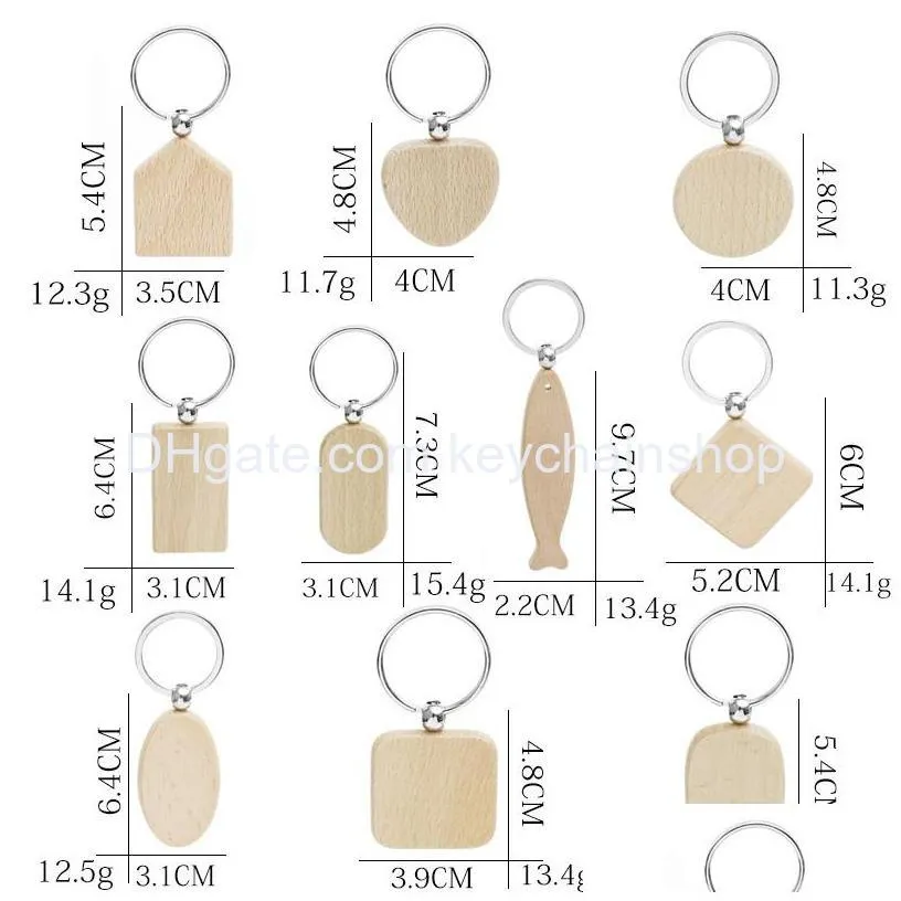 promotional handicrafts party favor souvenir plain diy blank beech wood pendant key chain keychain with key ring