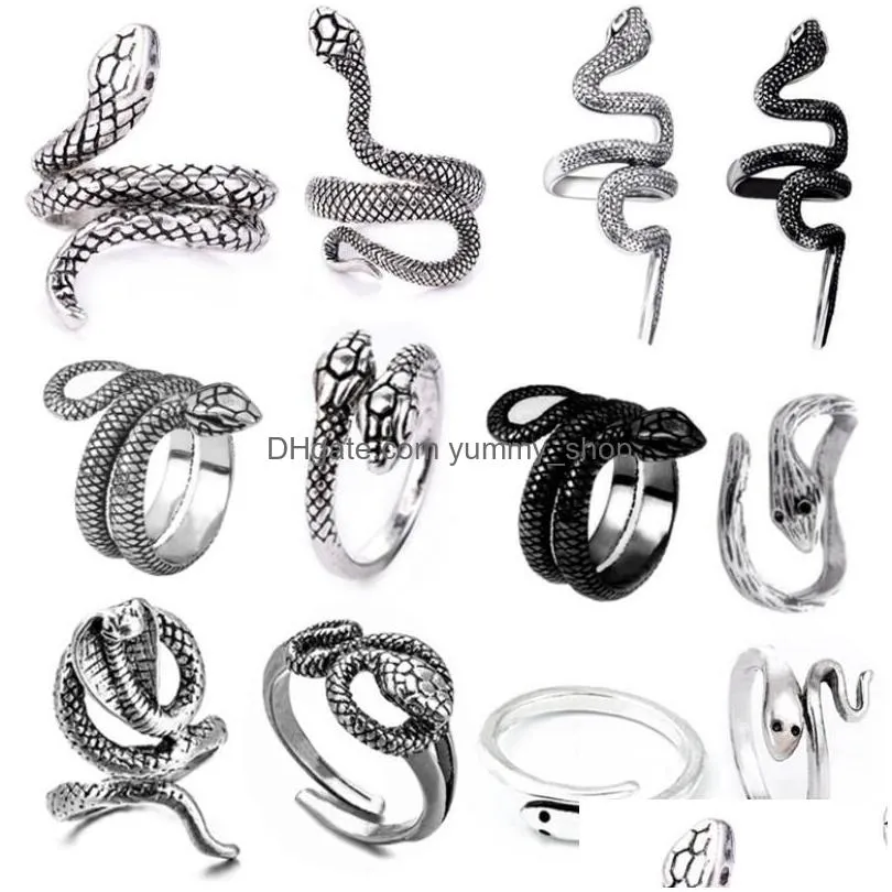 vintage animals cluster punk snake ring for men women exaggerated antique sliver color fashion personality stereoscopic opening adjustable