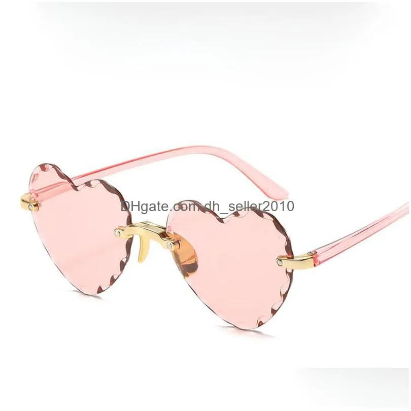 personality cute heart shape rimless kids sunglasses fashion women sun glasses girls outdoors travel uv400 protection eyewear