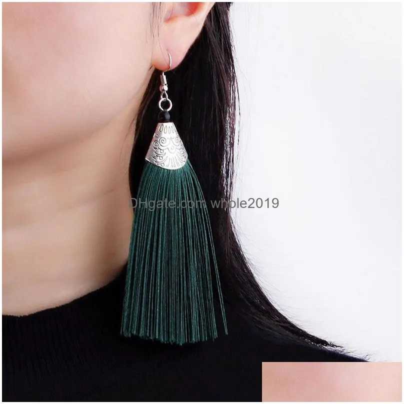 vintage bohemia rope tassel alloy fish mouth dangle ethnic pattern long drop earring for women ear rings jewelry gift