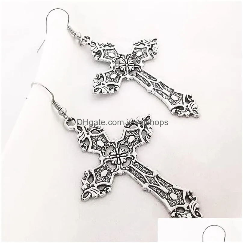 20pair cross charms dangle drop earrings necklace women baroque goth gothic vintage fashion statement metal jewelry accessories big long party